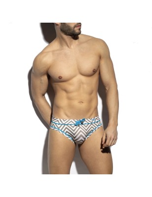 SLIP DE BAIN ZIG ZAG KAKI ET BLEU 2312 - ES COLLECTION