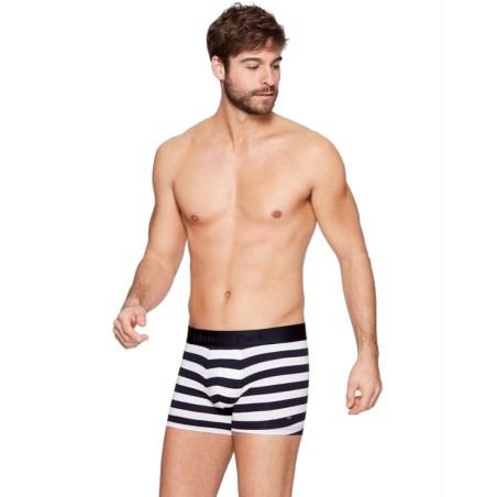 BOXER BLANC A RAYURES MARINE EN COTON - E201E41 - EDEN PARK