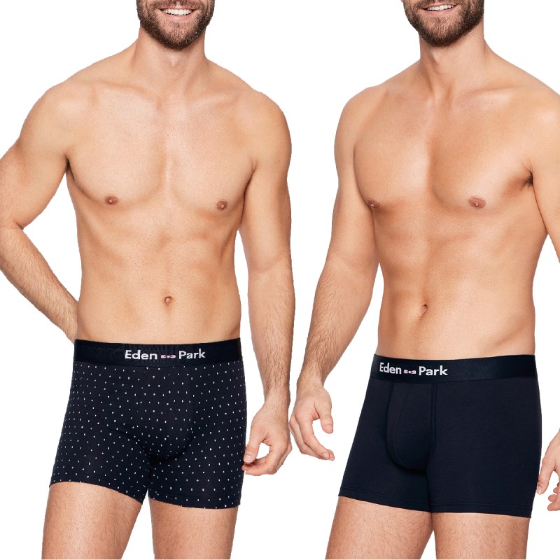PACK DE DEUX BOXERS  BLEU MARINE/ A POIS - EP1221G52P2 - EDEN PARK