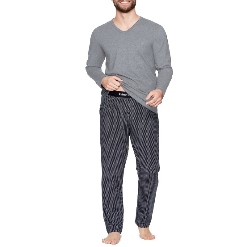PYJAMA LONG MARINE ET GRIS A NOEUDS EP1552H3100 - EDEN PARK PYJAMA LONG MARINE ET GRIS A NOEUDS EP1552H3100 - EDEN PARK