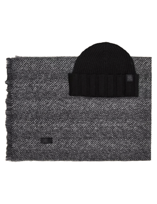 COFFRET ECHARPE + BONNET COTELE GRIS/NOIR AM0AM11632  - TOMMY HILFIGER