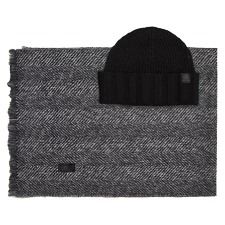 COFFRET ECHARPE + BONNET COTELE GRIS/NOIR AM0AM11632  - TOMMY HILFIGER