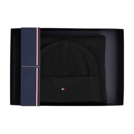 COFFRET ECHARPE + BONNET COTELE NOIR AM0AM11624 - TOMMY HILFIGER