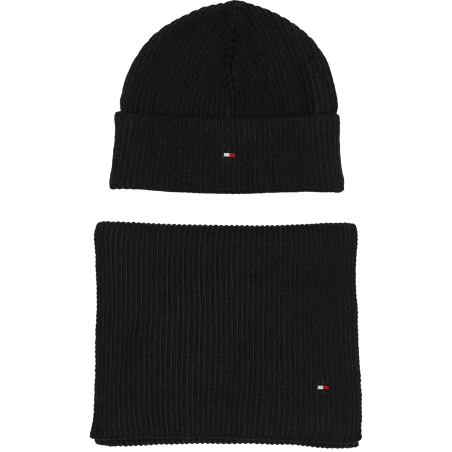 COFFRET ECHARPE + BONNET COTELE NOIR AM0AM11624 - TOMMY HILFIGER
