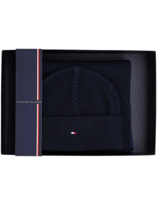 COFFRET ECHARPE + BONNET COTELE MARINE AM0AM11624 - TOMMY HILFIGER