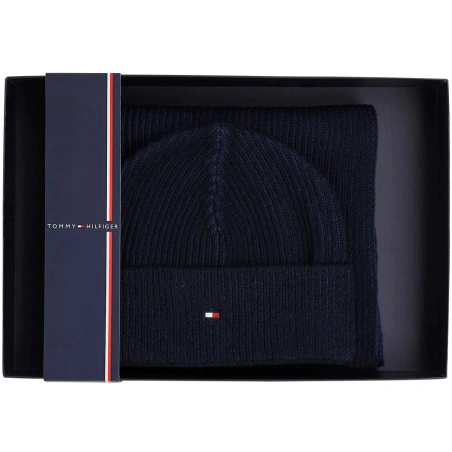 COFFRET ECHARPE + BONNET COTELE MARINE AM0AM11624 - TOMMY HILFIGER