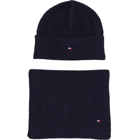 COFFRET ECHARPE + BONNET COTELE MARINE AM0AM11624 - TOMMY HILFIGER
