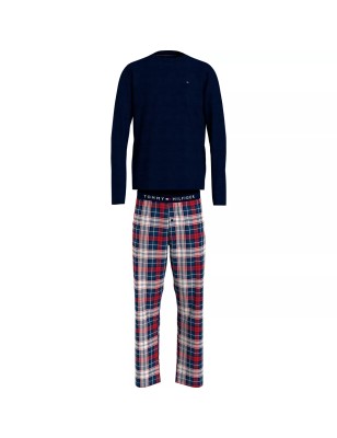 ENSEMBLE DE PYJAMA LONG WOVEN A CARREAUX MARINE ET ROUGE UM0UM02891 - TOMMY HILFIGER