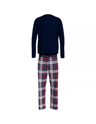 ENSEMBLE DE PYJAMA LONG WOVEN A CARREAUX MARINE ET ROUGE UM0UM02891 - TOMMY HILFIGER