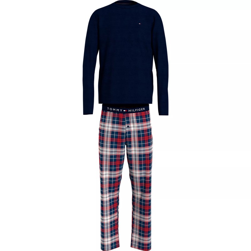 ENSEMBLE DE PYJAMA LONG WOVEN A CARREAUX MARINE ET ROUGE UM0UM02891 - TOMMY HILFIGER