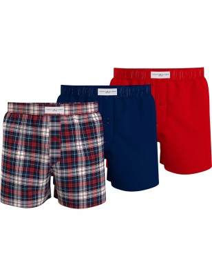 PACK DE 3 CALECONS WOVEN EN COTON MARINE ET ROUGE  UM0UM02847 - TOMMY HILFIGER