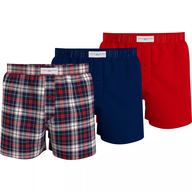 PACK DE 3 CALECONS WOVEN EN COTON MARINE ET ROUGE  UM0UM02847 - TOMMY HILFIGER