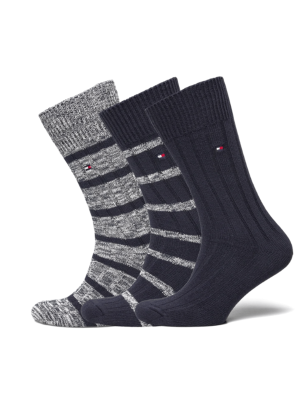 COFFRET CADEAU 3 PAIRES DE CHAUSSETTES GRISES ET BLEU MARINE 701226073 - TOMMY HILFIGER