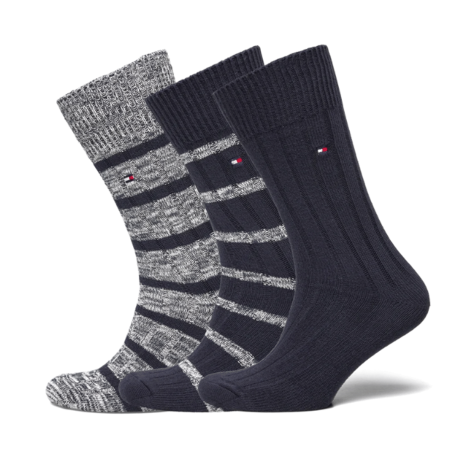 COFFRET CADEAU 3 PAIRES DE CHAUSSETTES GRISES ET BLEU MARINE 701226073 - TOMMY HILFIGER