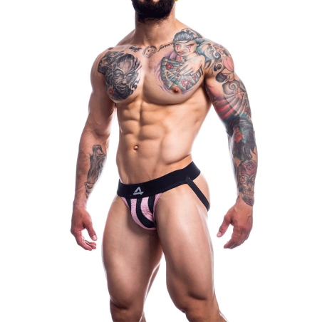 JOCKSTRAP A BANDES ROSE ET NOIR JOCKSTR4P01 - CUT4MEN