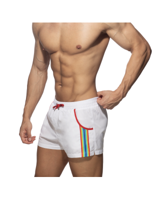 SHORT DE BAIN PRIDE RAINBOW BLANC ADS321 - ADDICTED