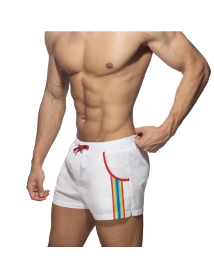 SHORT DE BAIN PRIDE RAINBOW BLANC ADS321 - ADDICTED