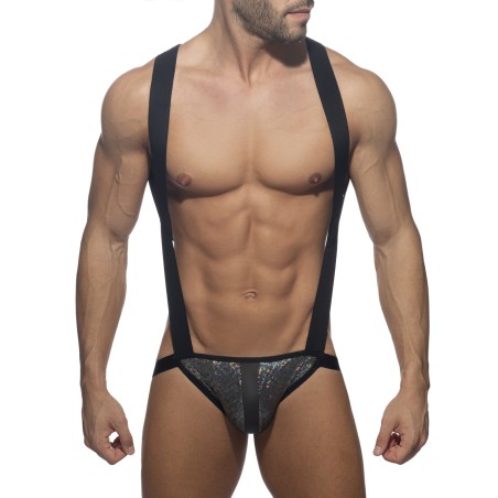 BODY HARNAIS GLITTER NOIR ADF188 - ADDICTED FETISH