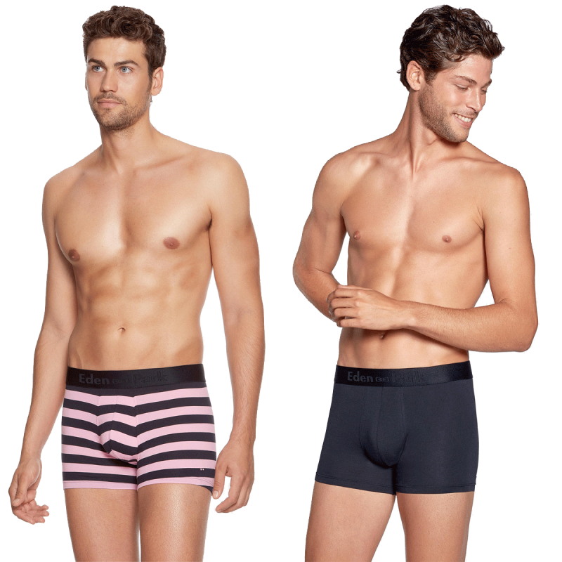 PACK DE DEUX BOXERS RAYURES ROSE ET MARINE -EP1221E41P2 - EDEN PARK