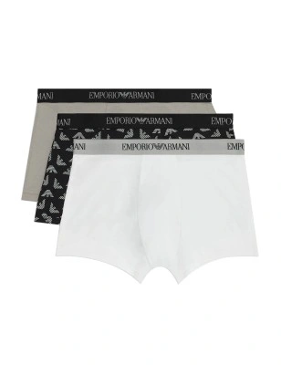 PACK DE 3 BOXER EN COTON NOIR GRIS ET BLANC 111624-4R722 - EMPORIO ARMANI