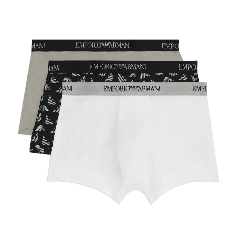 PACK DE 3 BOXER EN COTON NOIR GRIS ET BLANC 111624-4R722 - EMPORIO ARMANI