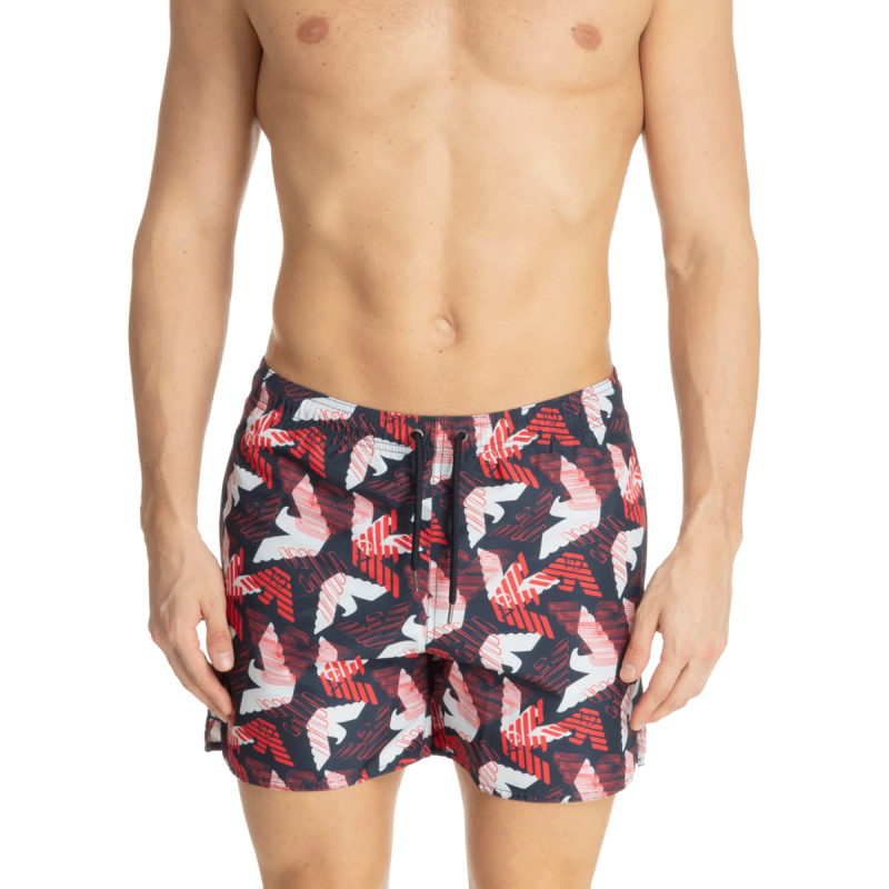 SHORT DE BAIN A MOTIFS MARINE ROUGE ET BLANC 211740-4R444  - EMPORIO ARMANI