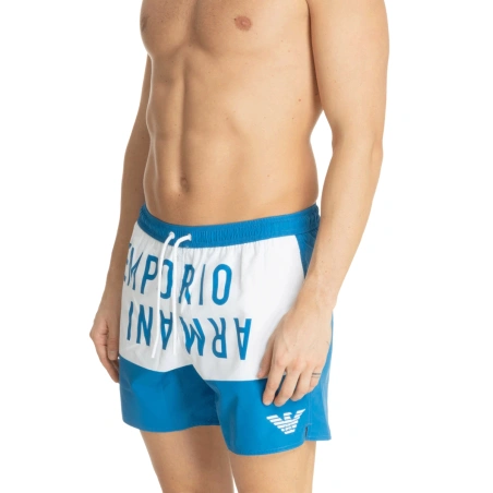 SHORT DE BAIN AVEC ECRITURE BLEU ET BLANC 211740-4R424 - EMPORIO ARMANI