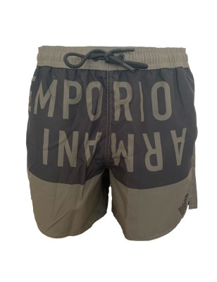 SHORT DE BAIN AVEC ECRITURE KAKI ET NOIR 211740-4R424 - EMPORIO ARMANI