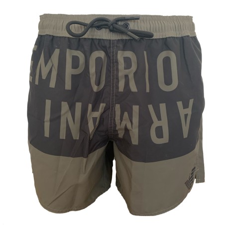 SHORT DE BAIN AVEC ECRITURE KAKI ET NOIR 211740-4R424 - EMPORIO ARMANI