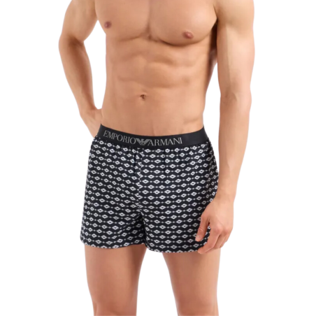 BOXER COTON A MOTIFS NOIR/GRIS ET BLANC 112072-4R504 - EMPORIO ARMANI