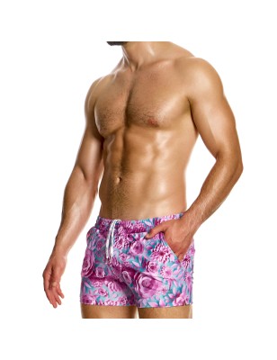 SHORT DE BAIN COURT ORIGAMI A FLEURS ROSES FS2431 - MODUS VIVENDI