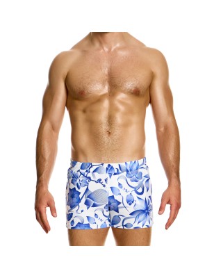 SHORT DE BAIN COURT ORIGAMI A FLEURS BLEUES GS2431 - MODUS VIVENDI