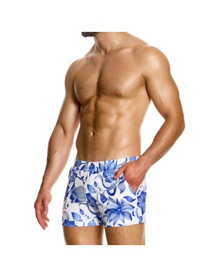 SHORT DE BAIN COURT ORIGAMI A FLEURS BLEUES GS2431 - MODUS VIVENDI