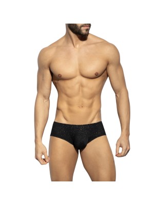 SUNGA/MINI BOXER DE BAIN BRILLANT NOIR ET DORE UN618 - ES COLLECTION