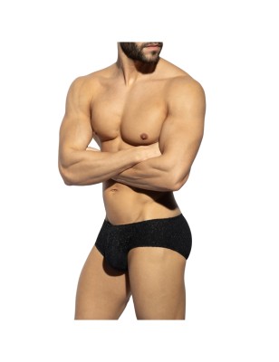 SUNGA/MINI BOXER DE BAIN BRILLANT NOIR ET DORE UN618 - ES COLLECTION