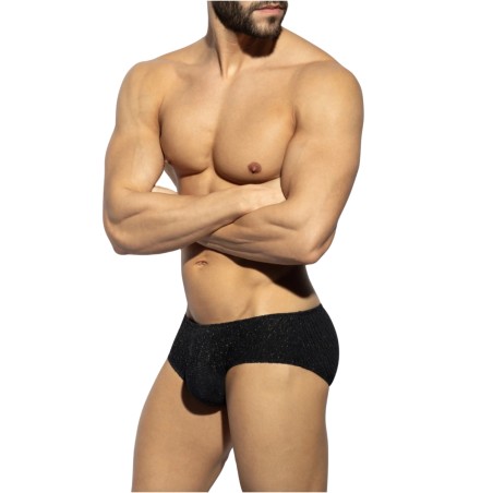 SUNGA/MINI BOXER DE BAIN BRILLANT NOIR ET DORE UN618 - ES COLLECTION