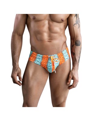 SLIP DE BAIN MOTIF OCELARIS ORANGE ET BLEU 174104 - CLEVER