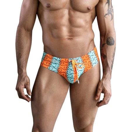 SLIP DE BAIN MOTIF OCELARIS ORANGE ET BLEU 174104 - CLEVER