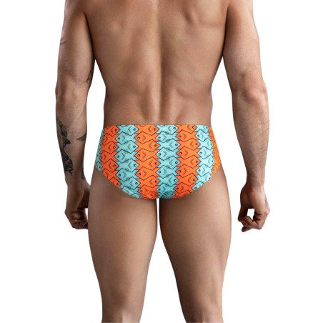 SLIP DE BAIN MOTIF OCELARIS ORANGE ET BLEU 174104 - CLEVER