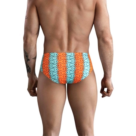 SLIP DE BAIN MOTIF OCELARIS ORANGE ET BLEU 174104 - CLEVER