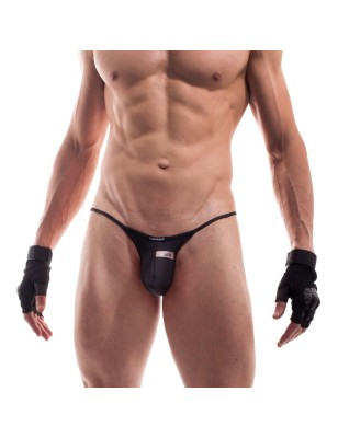 SLIP TANGA NTH EFFET SIMILICUIR NOIR - B034-0M - WOJOER