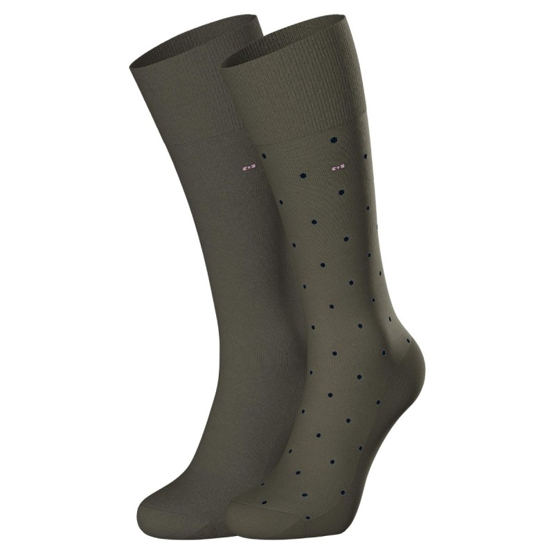 PACK DE 2 PAIRES DE CHAUSSETTES VERTS KAKI A POIS MARINE  EP1733A31P2 - EDEN PARK
