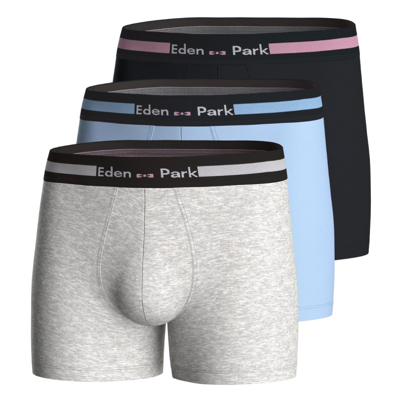 PACK DE TROIS BOXERS UNIS EN COTON BLEU/MARINE/GRIS - EP1221H75P3 - EDEN PARK