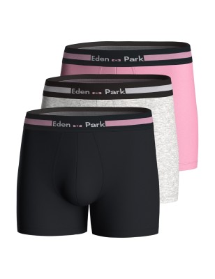 PACK DE TROIS BOXERS UNIS EN COTON ROSE/MARINE/GRIS - EP1221H75P3- EDEN PARK