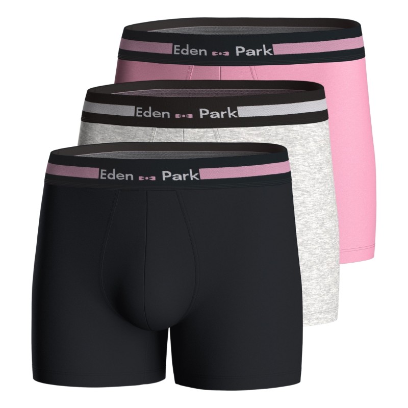 PACK DE TROIS BOXERS UNIS EN COTON ROSE/MARINE/GRIS - EP1221H75P3- EDEN PARK