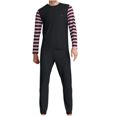 PYJAMA LONG MARINE ET ROSE EN COTON - EP1551H8200 - EDEN PARK