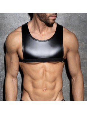 CROP TOP ROUND BUCKLE SIMILICUIR NOIR ADF219 - ADDICTED FETISH