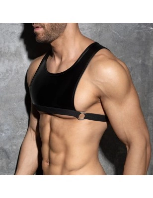 CROP TOP ROUND BUCKLE SIMILICUIR NOIR ADF219 - ADDICTED FETISH