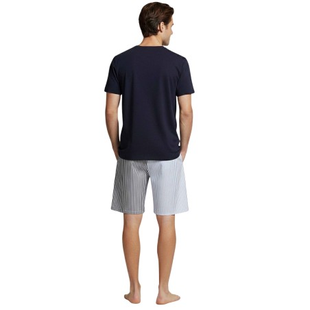 PYJAMA COURT A RAYURES BLEU EN COTON EP1511H7000-BL011 - EDEN PARK