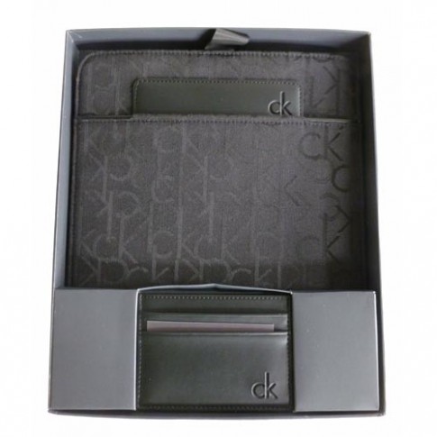 CKJ - HOUSSE IPAD NOIR  JACQUARD ET PORTE CARTES  EN COFFRET